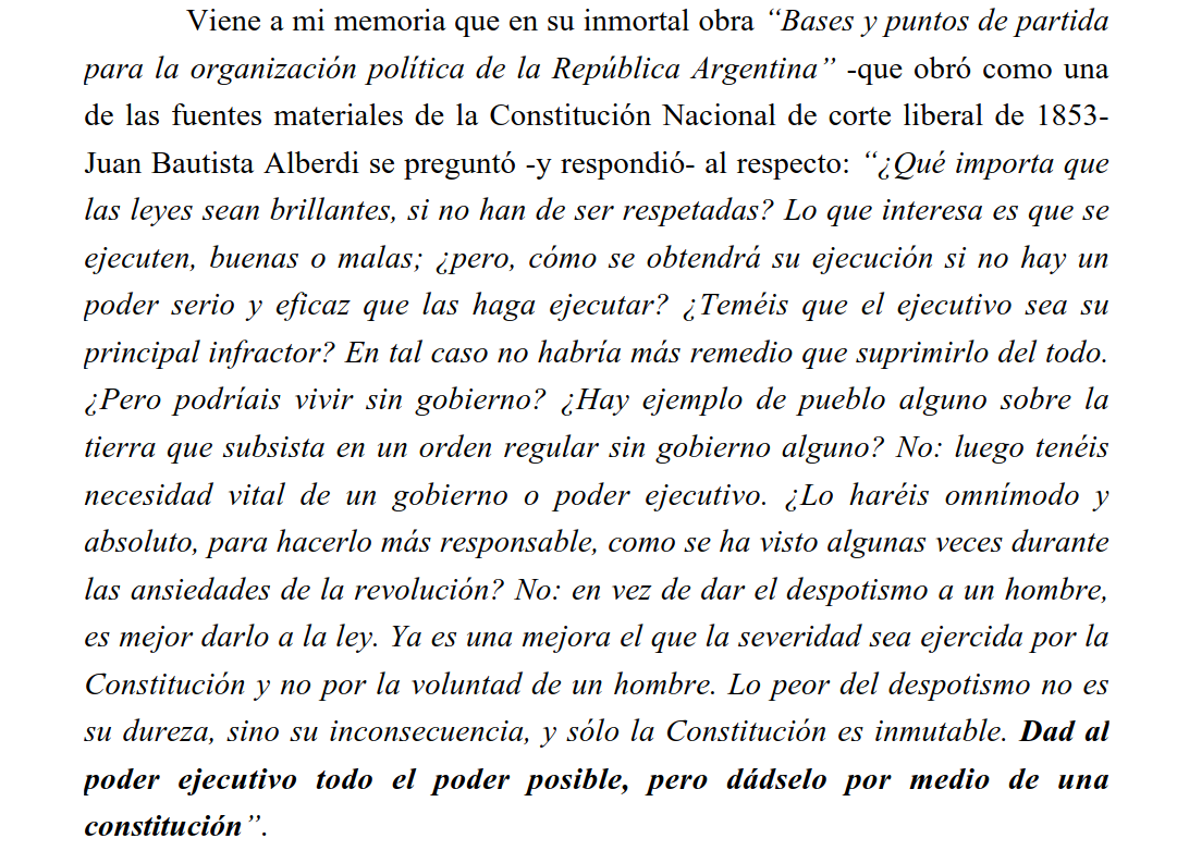 Con una cita de Juan Bautista Alberdi la Justicia suspendió la reforma